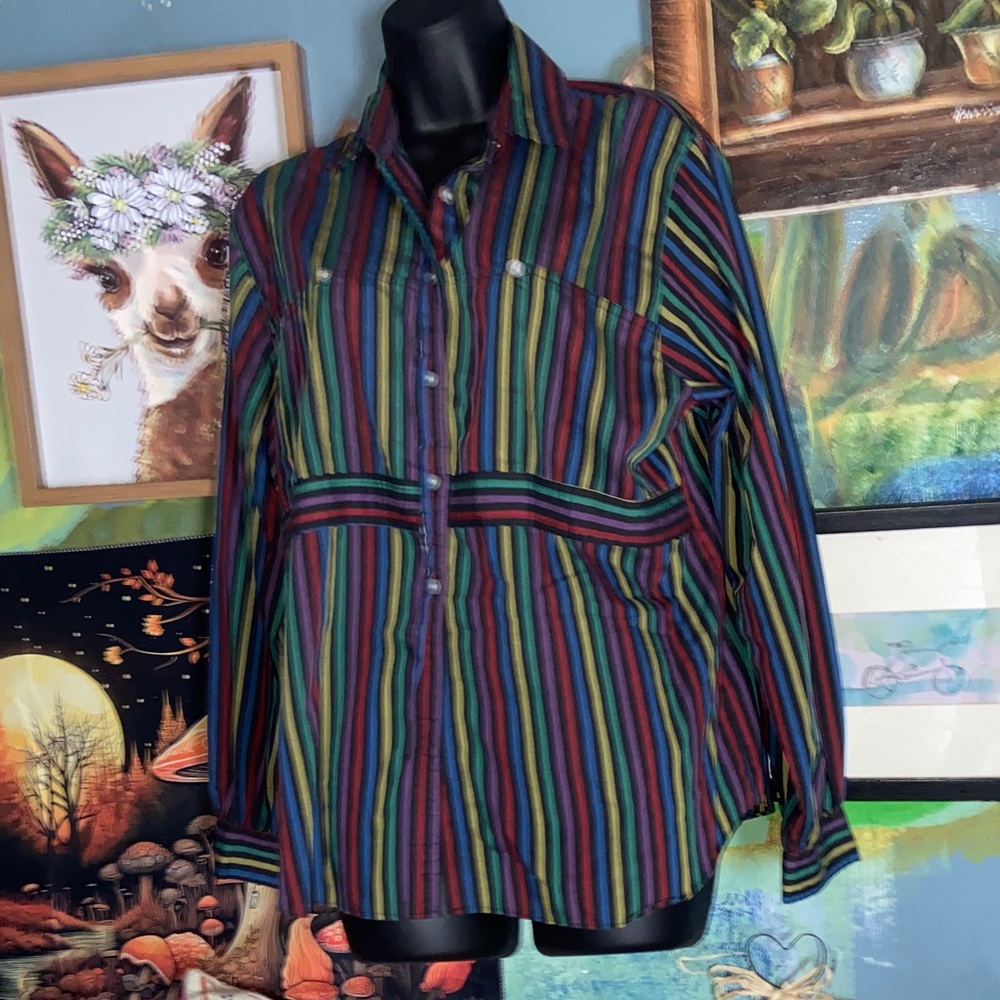 MESSAGES BLACK COLOR STRIPED DRESS SHIRT Vintage Long Sleeves
